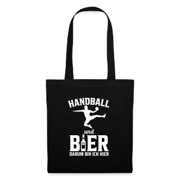 Handball und Bier Darum bin ich hier Geschenk - Stoffbeutel - Schwarz - Vorne