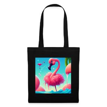 Lustiger Cartoon Flamingo - Stoffbeutel - Schwarz - Vorne