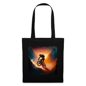 Sonnenuntergang Mountainbiker in den Bergen gemalt - Stoffbeutel - Schwarz - Vorne