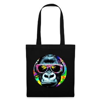 Gorilla mit Kopfhörer und Sonnenbrille - Stoffbeutel - Schwarz - Vorne