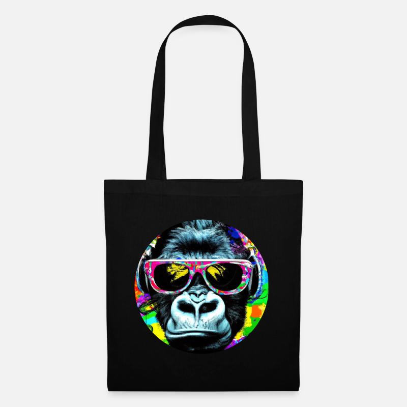 Gorilla mit Kopfhörer und Sonnenbrille - Stoffbeutel - Schwarz