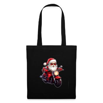 Lustiger Cartoon Santa Clause auf Motorrad - Stoffbeutel - Schwarz - Vorne