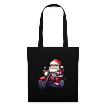 Lustiger Cartoon Santa Clause auf Motorrad - Stoffbeutel - Schwarz - Vorne