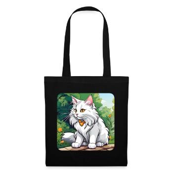 Mignon chat Maine Coon blanc aux yeux jaunes - Sac en tissu - noir - Devant