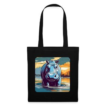 Hippopotame au coucher du soleil - Sac en tissu - noir - Devant