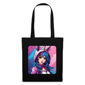 Cute Anime Girl with Unicorn Hoodie - Tote Bag - black - Front