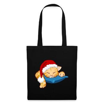 Sleepy Christmas Cat - Stoffbeutel - Schwarz - Vorne