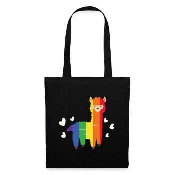 Regenbogen Buntes Alpaka LGBT Geschenk - Stoffbeutel - Schwarz - Vorne