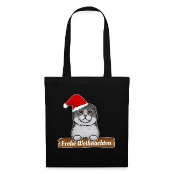 Christmas Xmas Katze Frohe Weihnachten Design - Stoffbeutel - Schwarz - Vorne