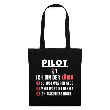 Pilot Geschenk - Ich bin der König - Stoffbeutel - Schwarz - Vorne