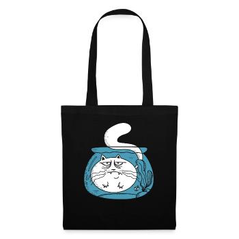 Chat en verre de poisson rouge - Sac en tissu - noir - Devant