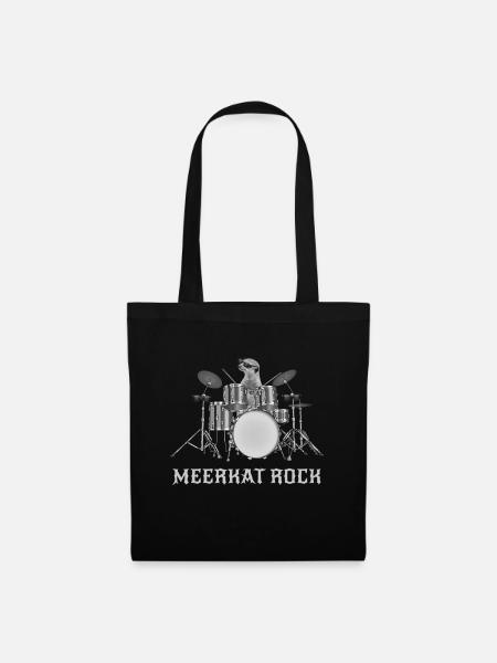 Erdmännchen spielt Schlagzeug Metal Rock Geschenk - Stoffbeutel - Schwarz