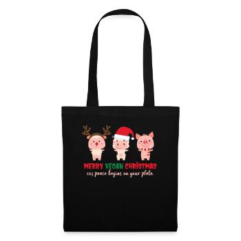 Merry Vegan Christmas Coz Peace Begins On Your - Stoffbeutel - Schwarz - Vorne