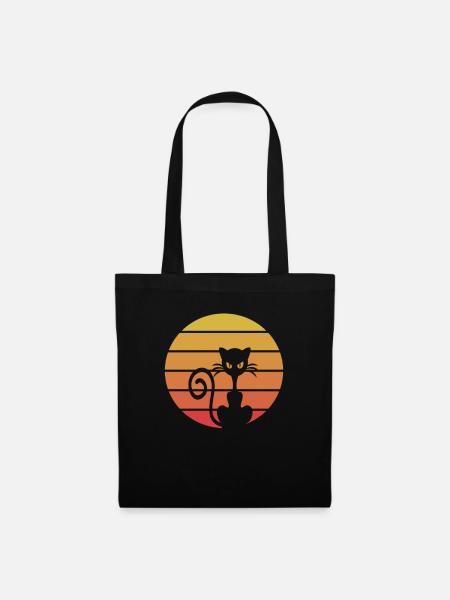 Lustige Katze retro lustiges Geschenk Pew - Stoffbeutel - Schwarz