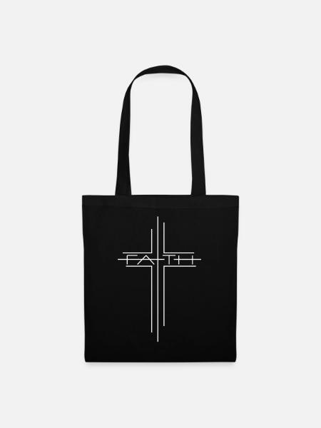Faith Cross Road Christian Men Women T Shirt - Tote Bag - black