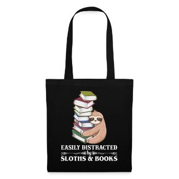 T-shirt facilement distrait par les paresseux et les livres - Sac en tissu - noir - Devant