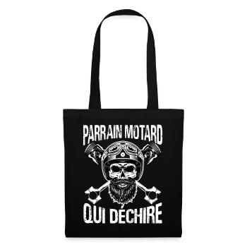 Parrain motard qui déchire annonce baptème cadeau - Sac en tissu - noir - Devant