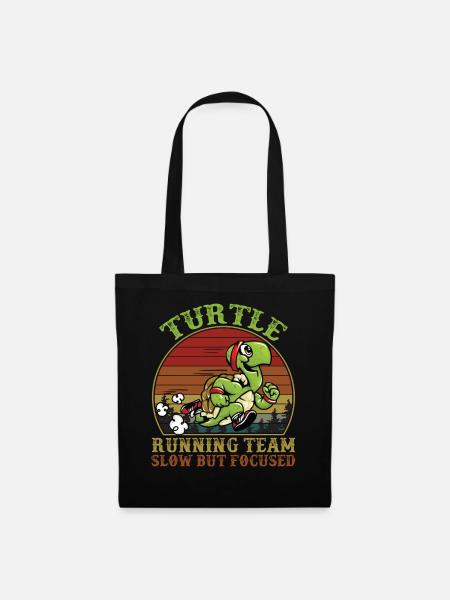Turtle Running Team Slow But Focused Funny T Shirt - Stoffbeutel - Schwarz