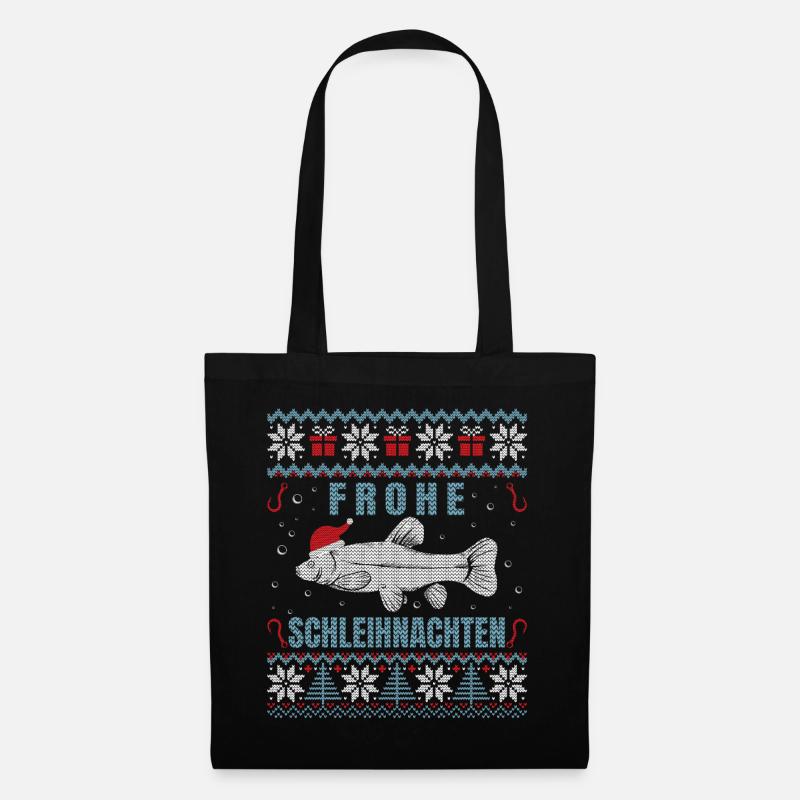 Frohe Schleihnachten Angler Fischer Weihnachten - Stoffbeutel - Schwarz