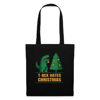 T-Rex Hates Christmas Witziger Trex Dino - Stoffbeutel - Schwarz - Vorne