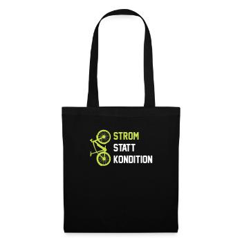 Strom Statt Kondition Lustig EBike E Bike - Stoffbeutel - Schwarz - Vorne