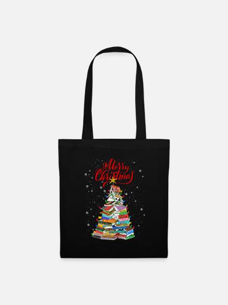 Christmas Book Tree Lights T Shirt - Tote Bag - black