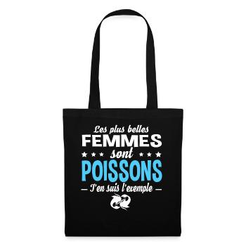 Poisson signe zodiaque anniversaire. Cadeau femme - Sac en tissu - noir - Devant