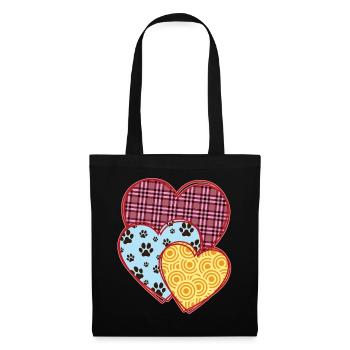 Hearts, Valentine's Day Gift, Paws, Dog Cat Lovers - Tote Bag - black - Front