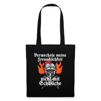 Ritter Spruch Freundlichkeit & Schwäche Ritterlich - Stoffbeutel - Schwarz - Vorne