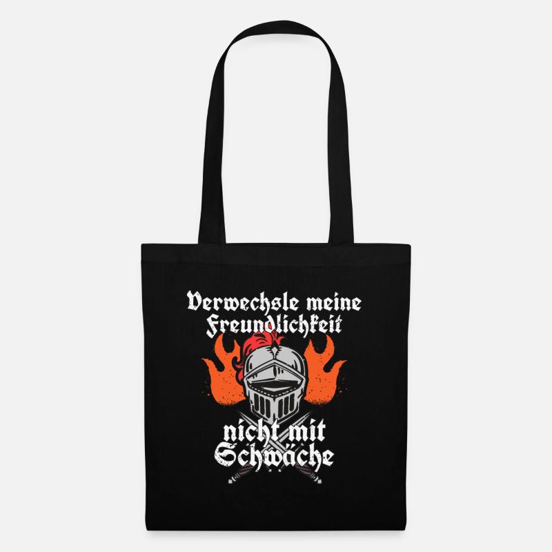 Ritter Spruch Freundlichkeit & Schwäche Ritterlich - Stoffbeutel - Schwarz