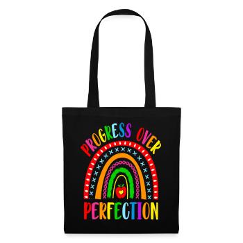 Rainbow Progress Over Perfection Motivational - Stoffbeutel - Schwarz - Vorne