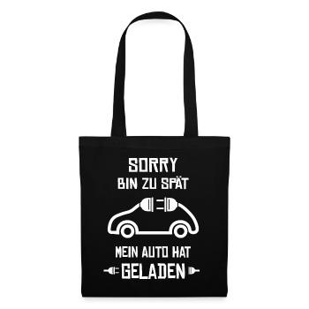 Lustiger Spruch Elektroauto E-Auto Strom - Stoffbeutel - Schwarz - Vorne