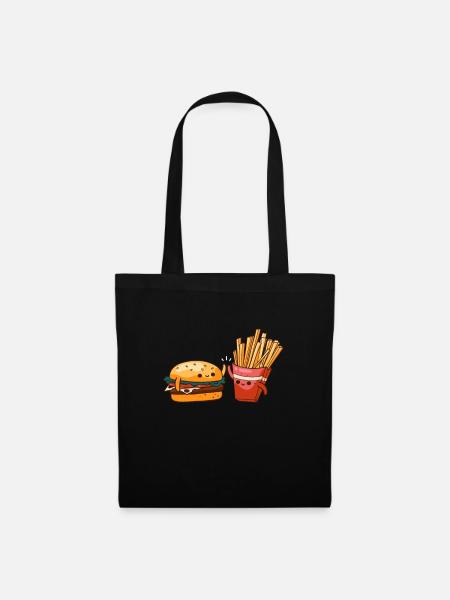 Cheeseburger Burger Hamburger Pommes Geschenk - Stoffbeutel - Schwarz