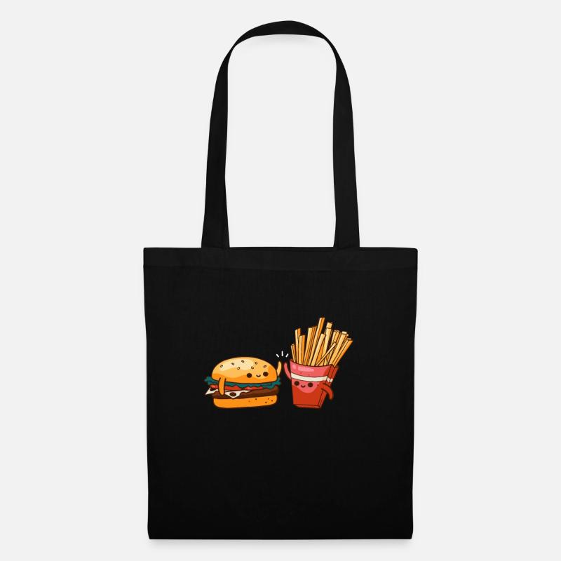 Cheeseburger Burger Hamburger Pommes Geschenk - Stoffbeutel - Schwarz