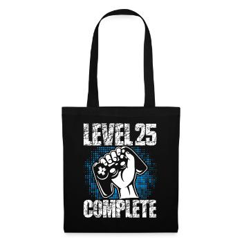 Level 25 Complete Geburtstagsgeschenk 25 Jahre - Stoffbeutel - Schwarz - Vorne