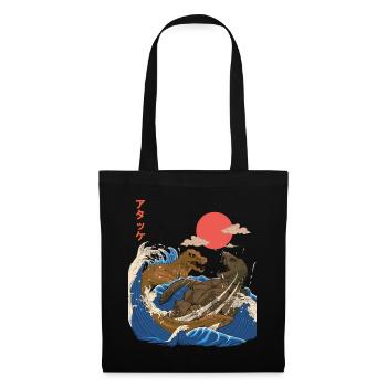 Dino - Riesenschildkröte Kampf - Retro Japan Style - Stoffbeutel - Schwarz - Vorne