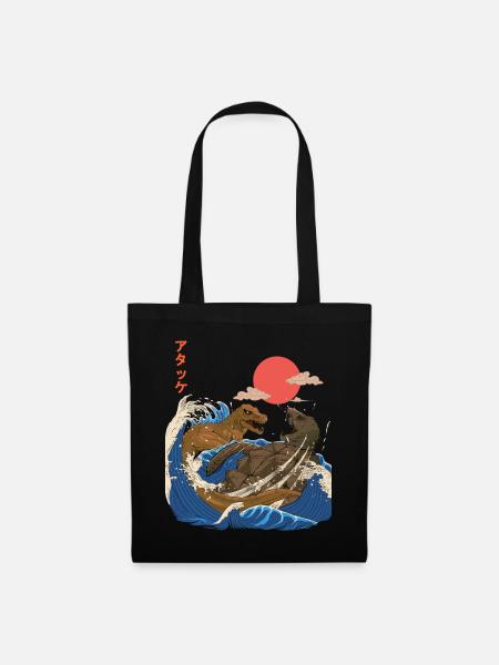 Dino - Giant Tortoise Fight - Retro Japan Style - Tote Bag - black