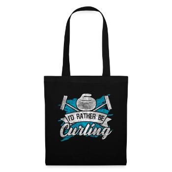 Coole Curling Plakette I'd rather be Curling - Stoffbeutel - Schwarz - Vorne