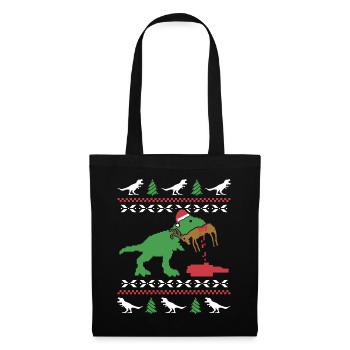 Pull de Noël moche T Rex Humour Noël - Sac en tissu - noir - Devant