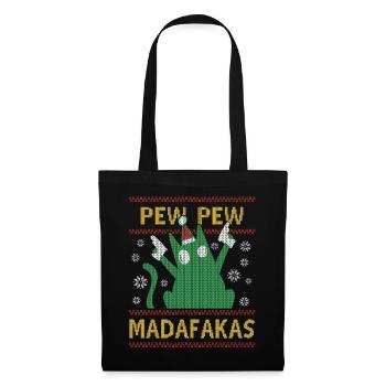 Pew Pew Ugly Christmas Verrückte Katze - Stoffbeutel - Schwarz - Vorne