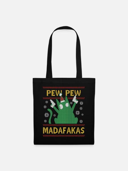 Pew Pew Ugly Christmas Verrückte Katze - Stoffbeutel - Schwarz