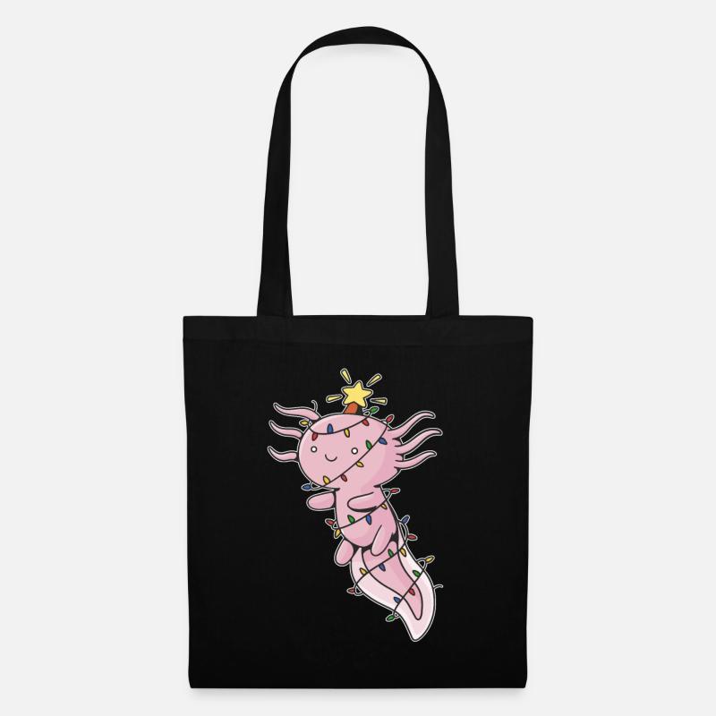 Weihnachten Süßes Axolotl Lichterkette - Stoffbeutel - Schwarz