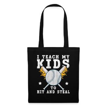 I Teach My Kids To Hit & Steal Baseball Dad - Stoffbeutel - Schwarz - Vorne