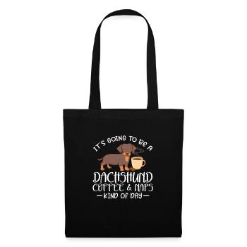 Dackel Kaffee Hund Hunde Dachshund Teckel Geschenk - Stoffbeutel - Schwarz - Vorne