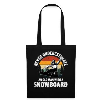 Never Underestimate An Old Man With A Snowboard - Stoffbeutel - Schwarz - Vorne