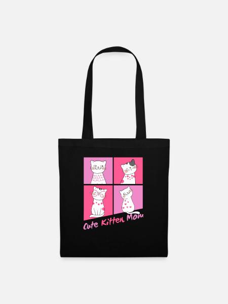 Kitten mom cat mother with cute kittens pink - Tote Bag - black
