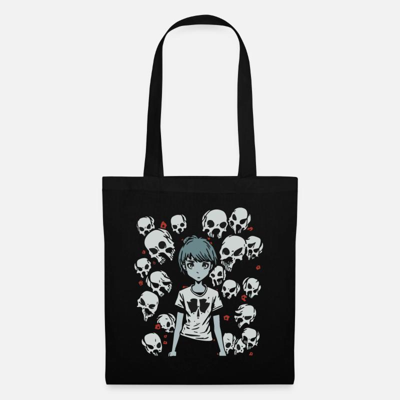 Totenkopf, Knochen und Cartoon-Mädchen - Stoffbeutel - Schwarz