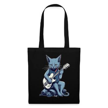 Musiker Russisch Blau Katze Gitarrist Katzen - Stoffbeutel - Schwarz - Vorne