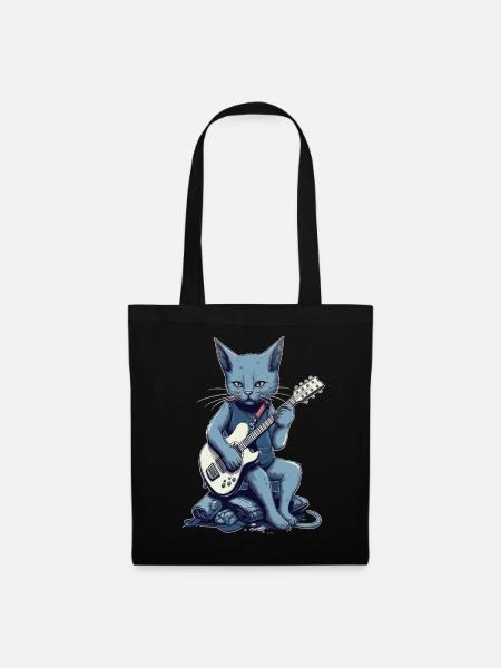 Musiker Russisch Blau Katze Gitarrist Katzen - Stoffbeutel - Schwarz