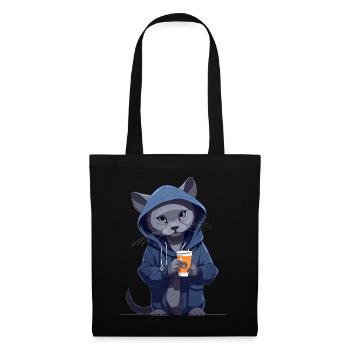 Motif de sweat à capuche de chat bleu russe avec cacao - Sac en tissu - noir - Devant